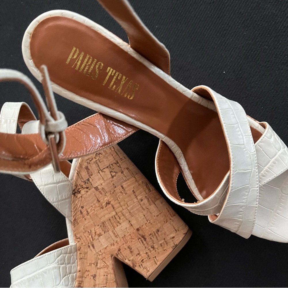 PARIS TEXAS CORK WEDGE PLATFORM WHITE LEATHER SANDALS SZ 41/11 $459 - Picture 4 of 6